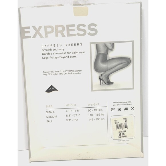 Express Sheers Tall Black 20 Denier Nylon Lycra Sandalfoot Pantyhose Made in USA - Picture 2 of 3